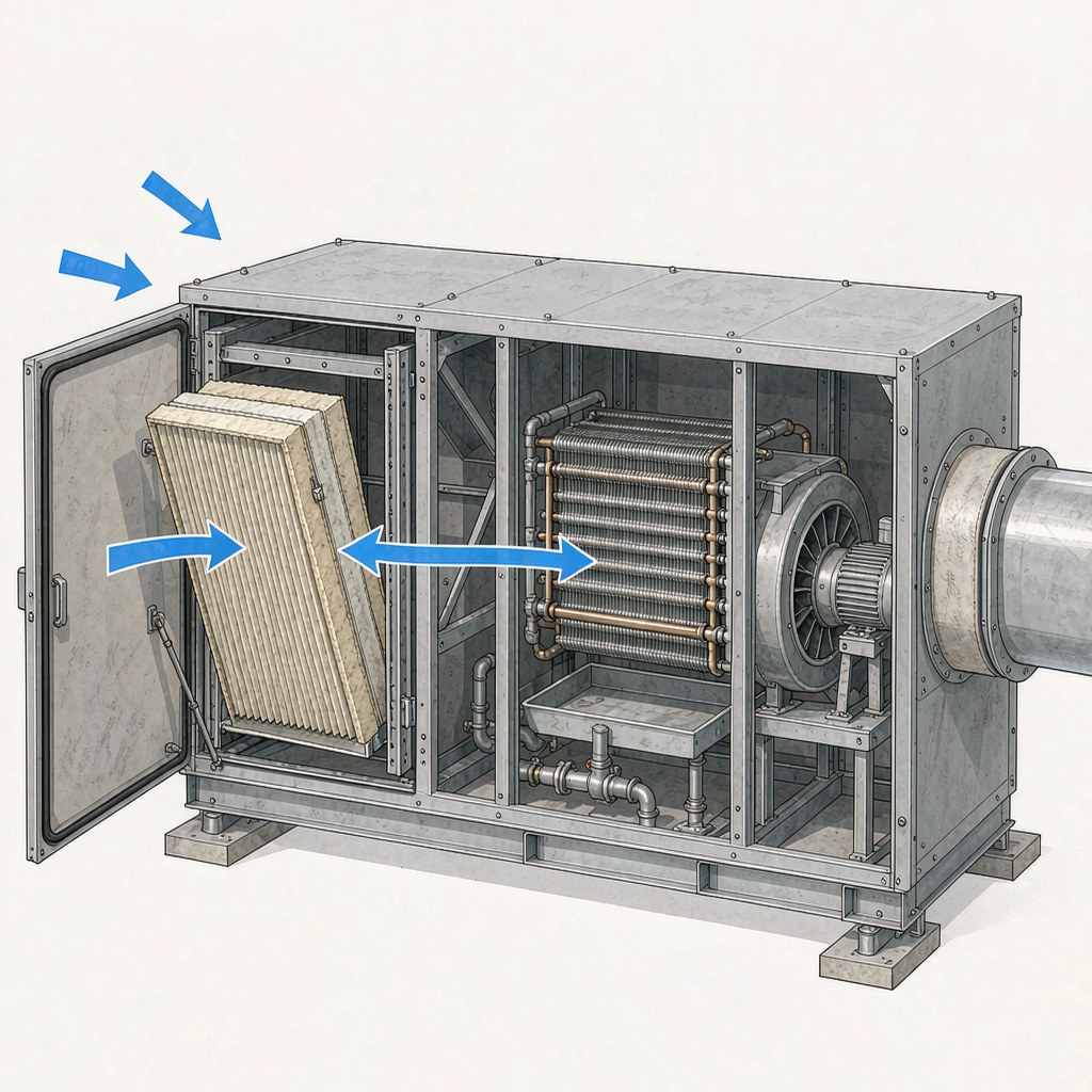 HVAC 组合式空调机组初效过滤段安装示意